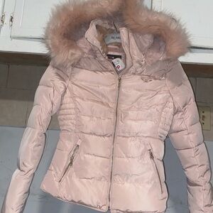 CP Shades Light Pink Fur-Trimmed Puffer Jacket